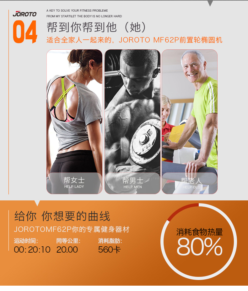 美国JOROTO-MF62PRO 静音椭圆机(图5)
