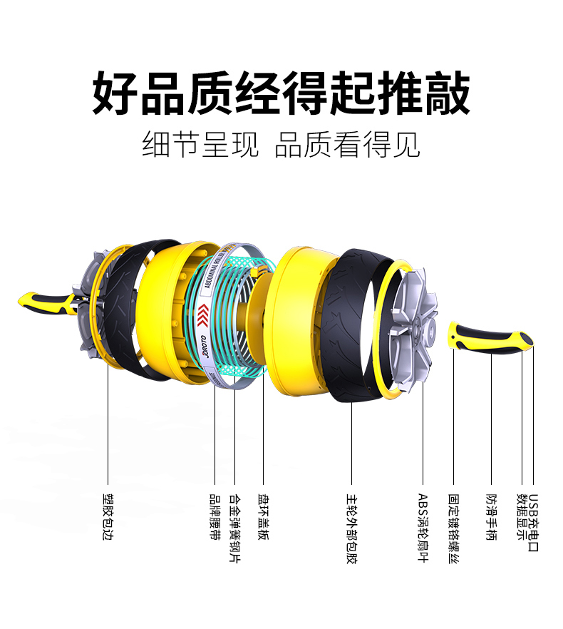 美国JOROTO品牌 健腹轮自动回弹巨伦锻炼腹肌轮训练器女收腹卷腹轮男健腹器运动健身器材 AR80(图16)