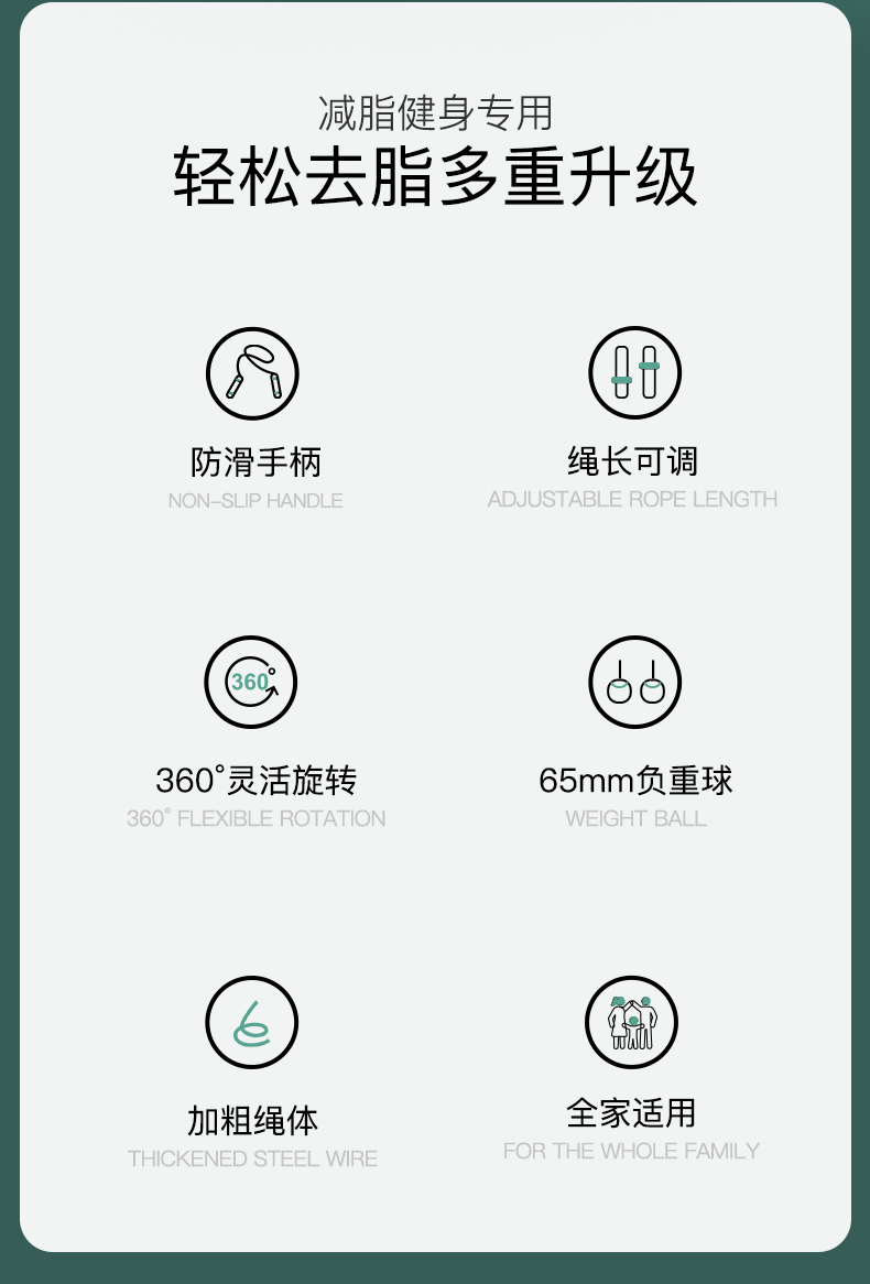美国JOROTO品牌 跳绳专业轴承可调长度男女健身运动中考专用学生成人(图2)